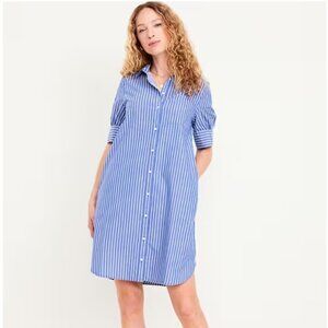 Short Sleeve Shirt Dress (Blue and White stripe)